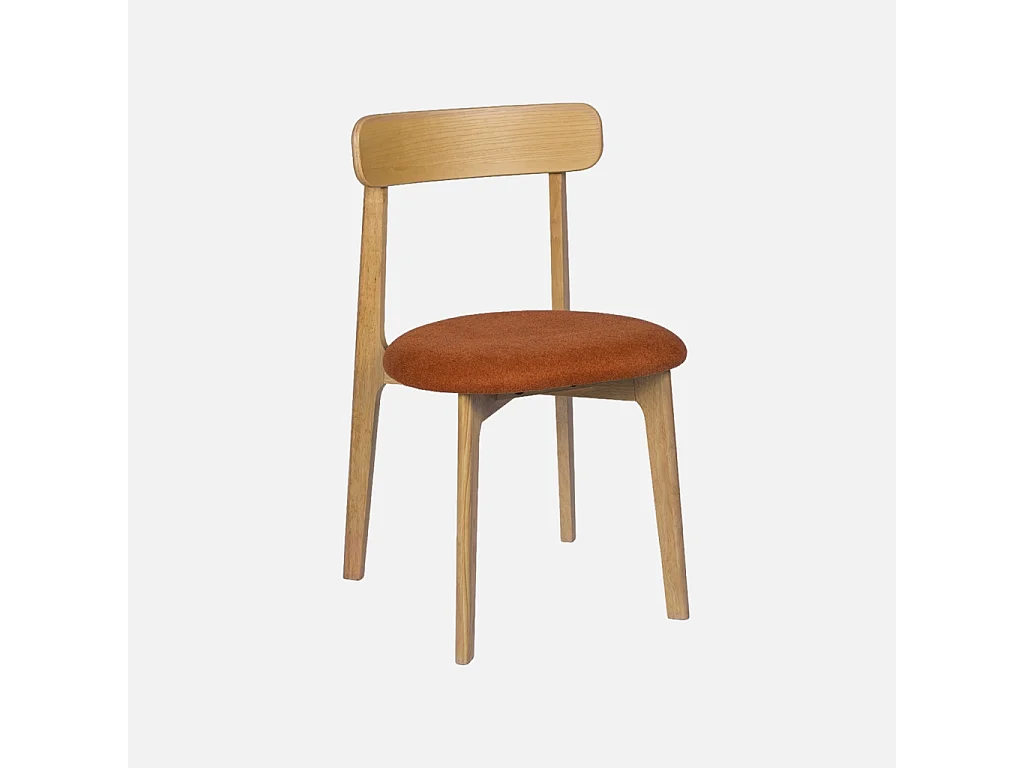 Lot de 2 chaises vintage bois d'hévéa naturel et tissu texturé terracotta - Victoire