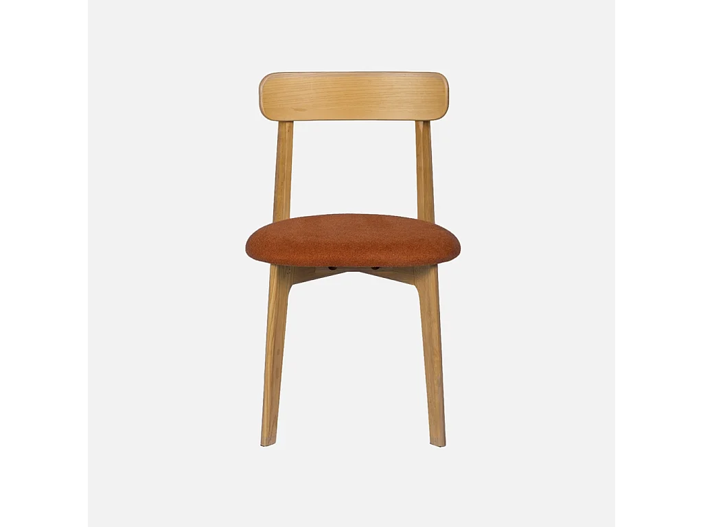 Lot de 2 chaises vintage bois d'hévéa naturel et tissu texturé terracotta - Victoire