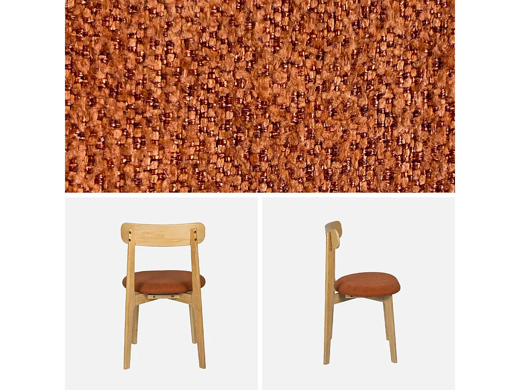 Lot de 2 chaises vintage bois d'hévéa naturel et tissu texturé terracotta - Victoire