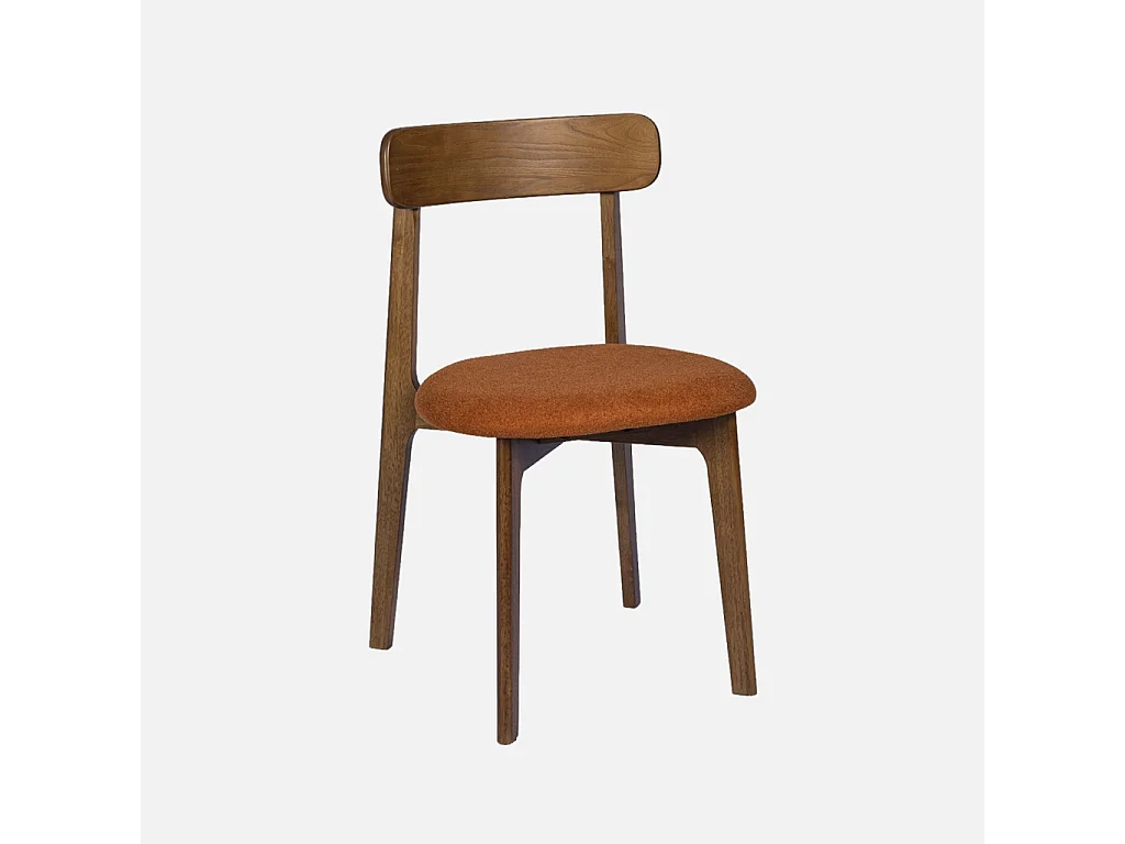 Lot de 2 chaises vintage bois d'hévéa noyer et tissu texturé terracotta - Victoire