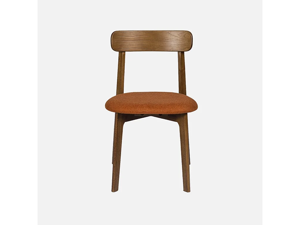 Lot de 2 chaises vintage bois d'hévéa noyer et tissu texturé terracotta - Victoire