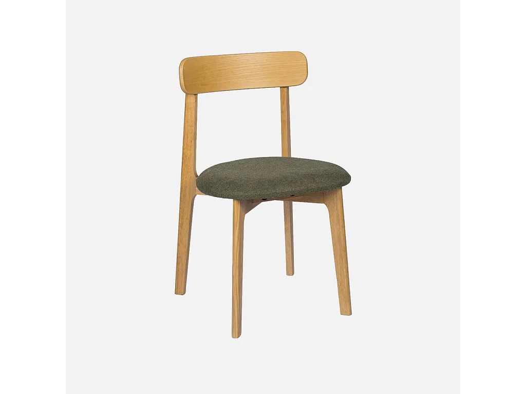 Lot de 2 chaises vintage bois d'hévéa naturel et tissu texturé kaki - Victoire