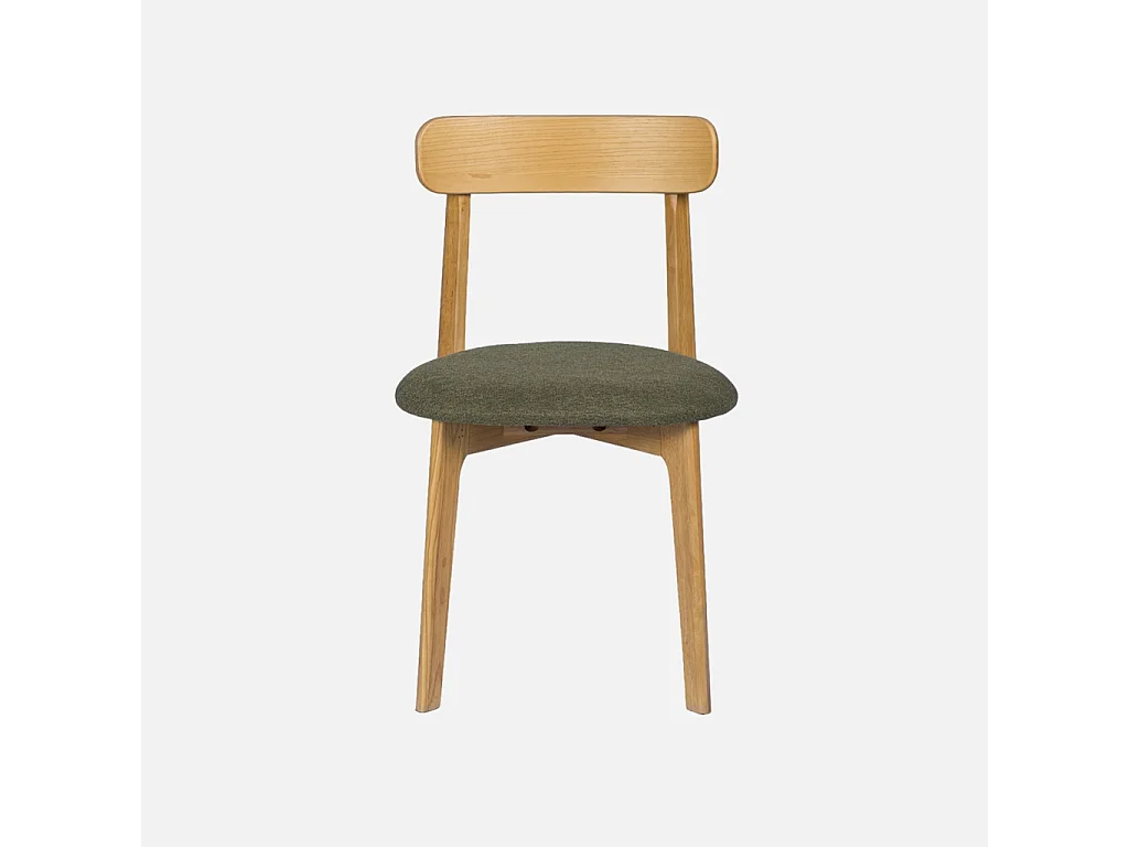 Lot de 2 chaises vintage bois d'hévéa naturel et tissu texturé kaki - Victoire