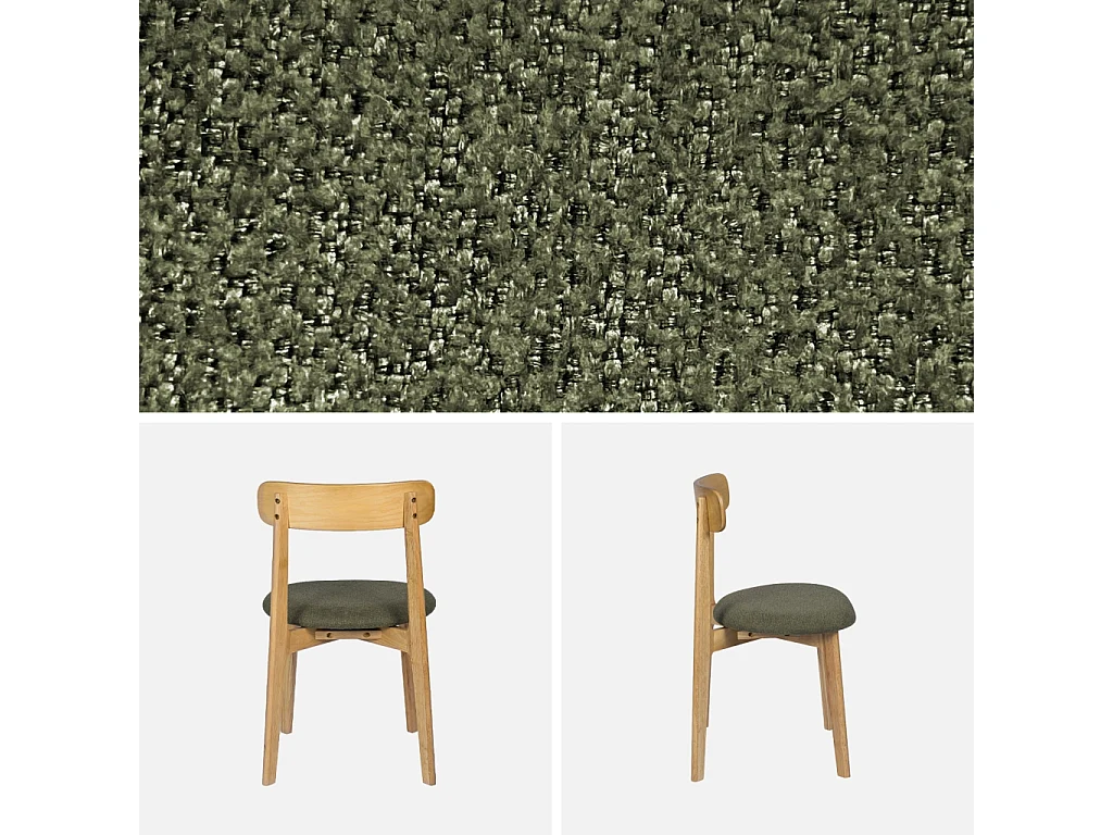 Lot de 2 chaises vintage bois d'hévéa naturel et tissu texturé kaki - Victoire