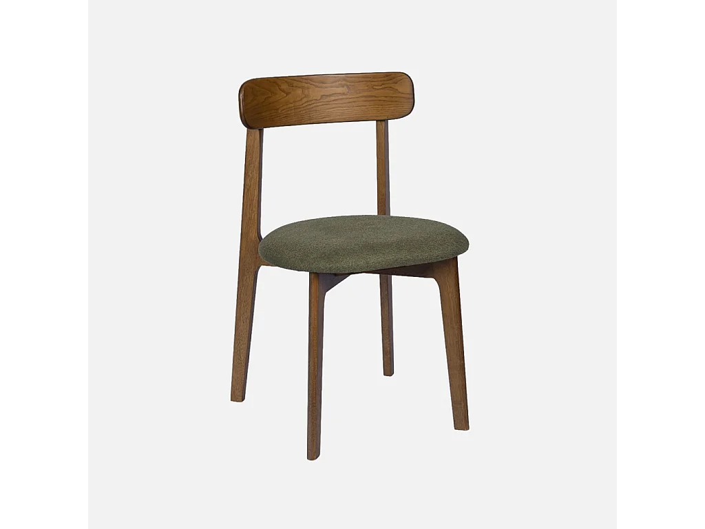 Lot de 2 chaises vintage bois d'hévéa noyer et tissu texturé kaki - Victoire