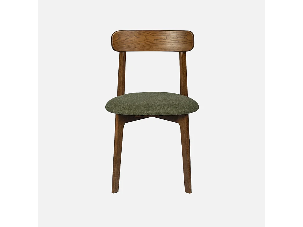 Lot de 2 chaises vintage bois d'hévéa noyer et tissu texturé kaki - Victoire