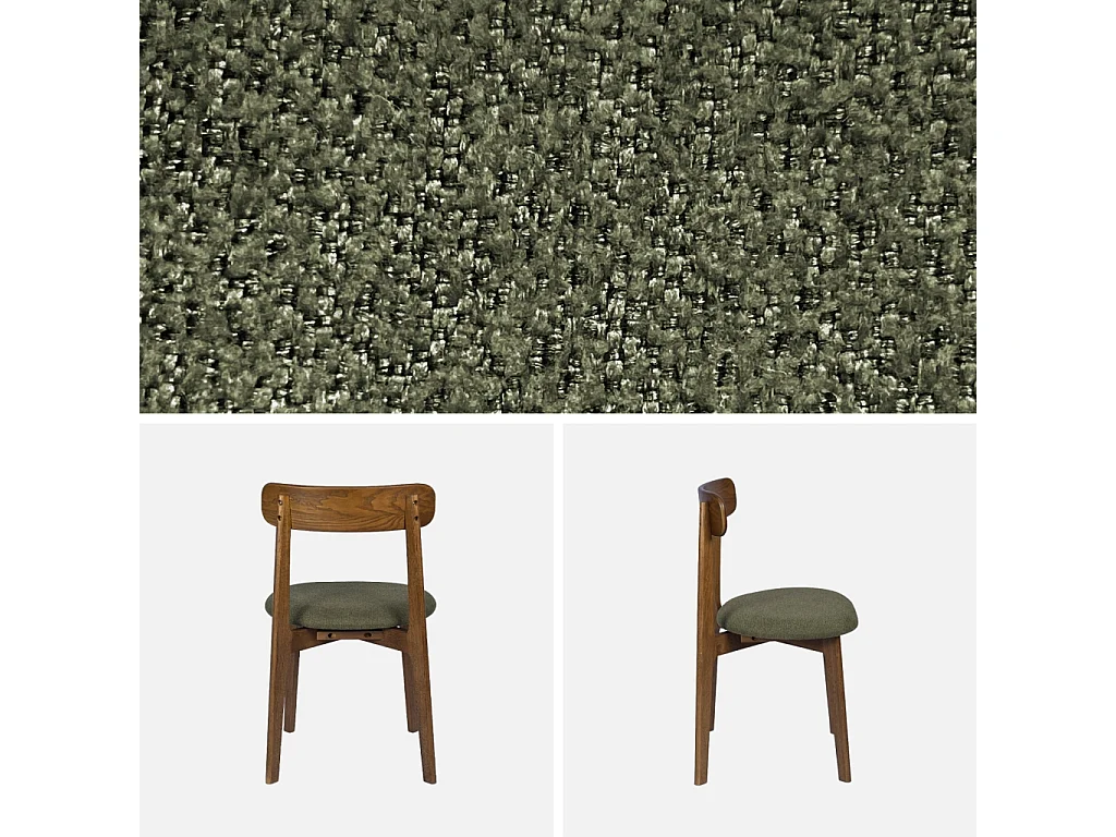 Lot de 2 chaises vintage bois d'hévéa noyer et tissu texturé kaki - Victoire
