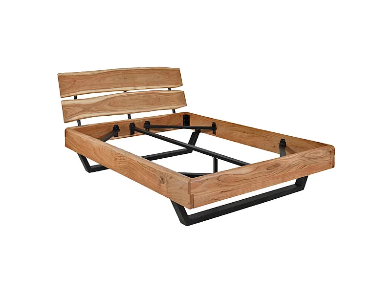 Lit 140 x 190 cm bois de chêne massif et pieds en métal noir - OTTAWA