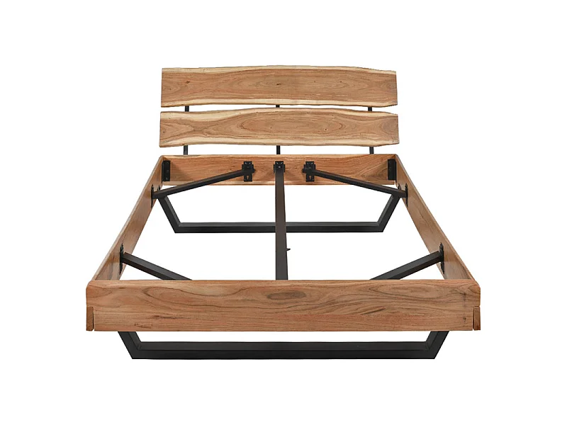 Lit 140 x 190 cm bois de chêne massif et pieds en métal noir - OTTAWA