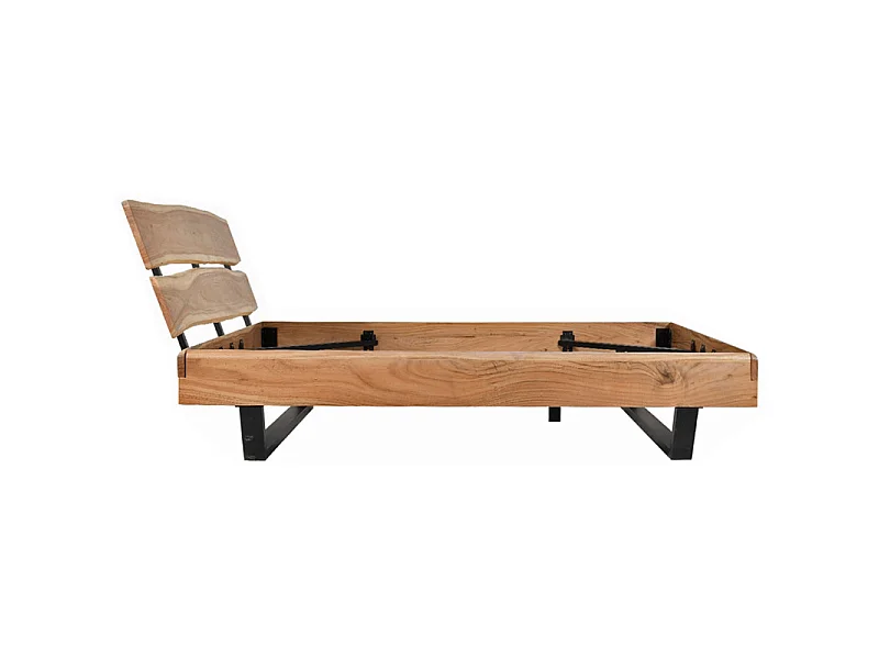 Lit 140 x 190 cm bois de chêne massif et pieds en métal noir - OTTAWA
