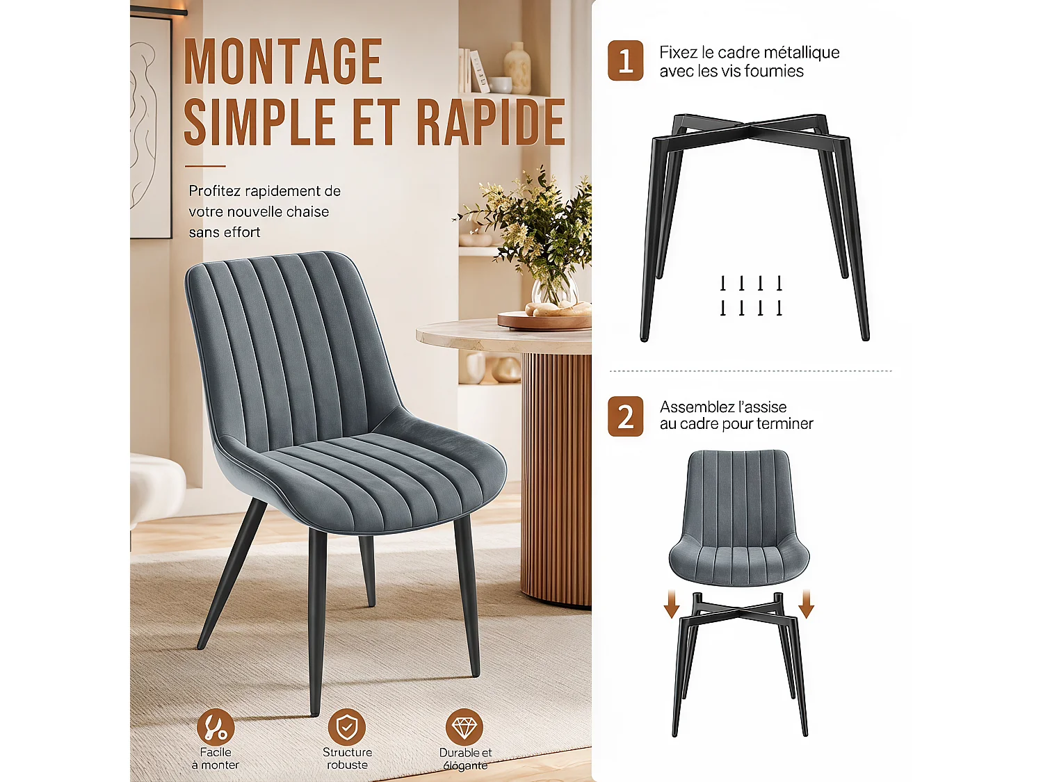 HavenlyHome - Lot de 4 Chaises Salle à Manger, Velours, Beige, Rembourrée,Dossier Ergonomique,Réglables,Pour Salon Chambre à Coucher