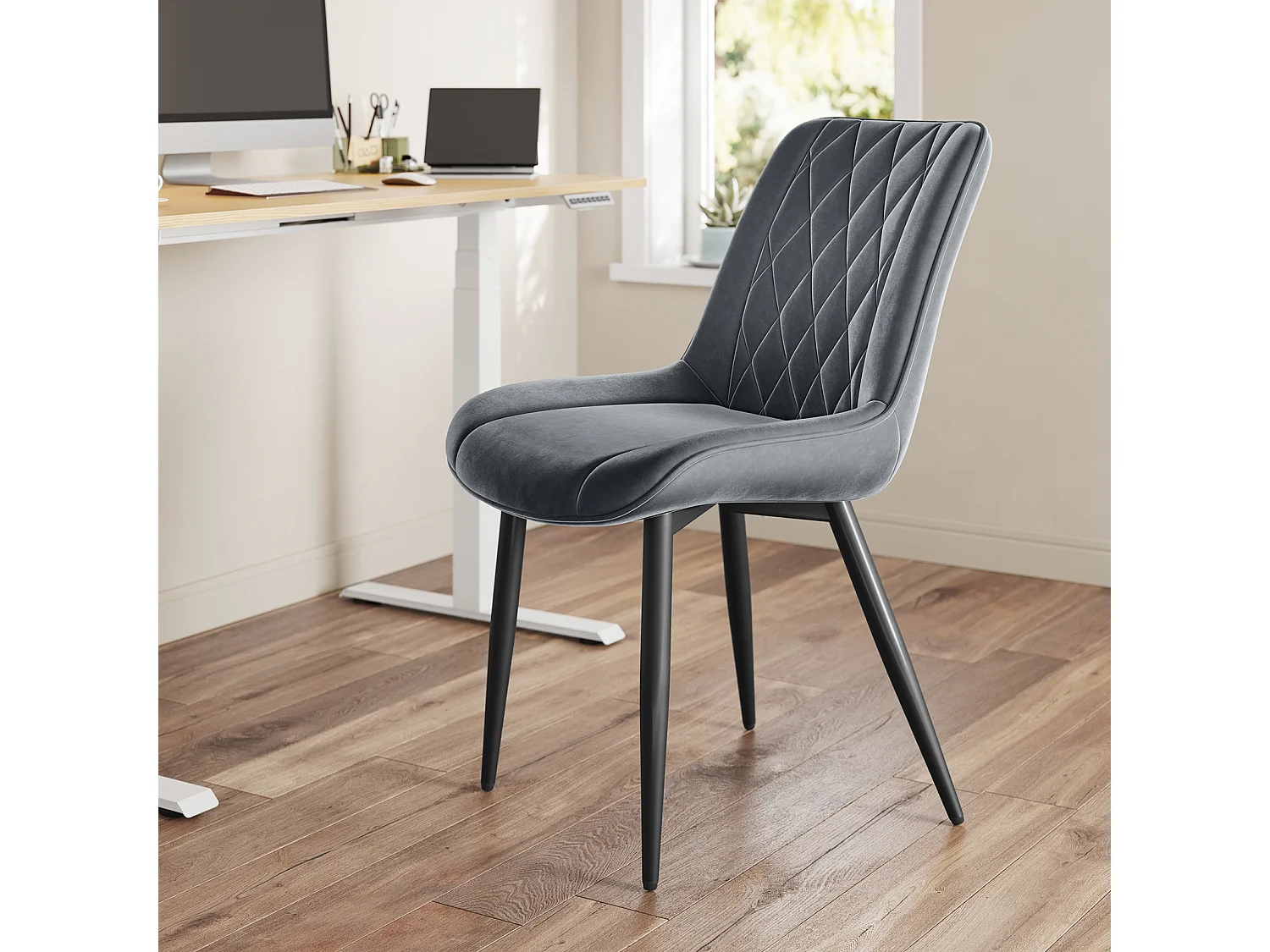 HavenlyHome - Lot de 4 Chaises Salle à Manger, Velours, Gris, Assise Rembourrée, Ergonomique, Réglables,Pour Salon Chambre à Coucher