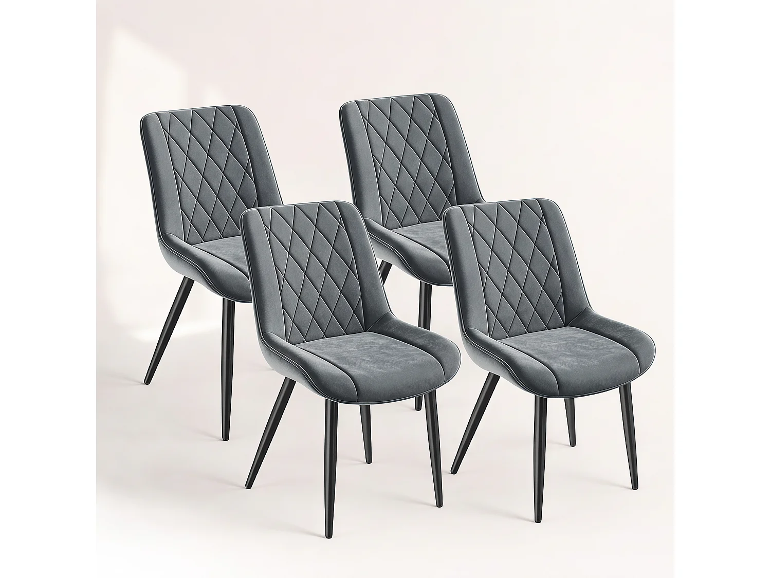 HavenlyHome - Lot de 4 Chaises Salle à Manger, Velours, Gris, Assise Rembourrée, Ergonomique, Réglables,Pour Salon Chambre à Coucher