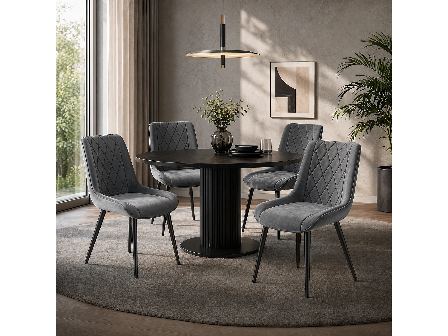 HavenlyHome - Lot de 4 Chaises Salle à Manger, Velours, Gris, Assise Rembourrée, Ergonomique, Réglables,Pour Salon Chambre à Coucher