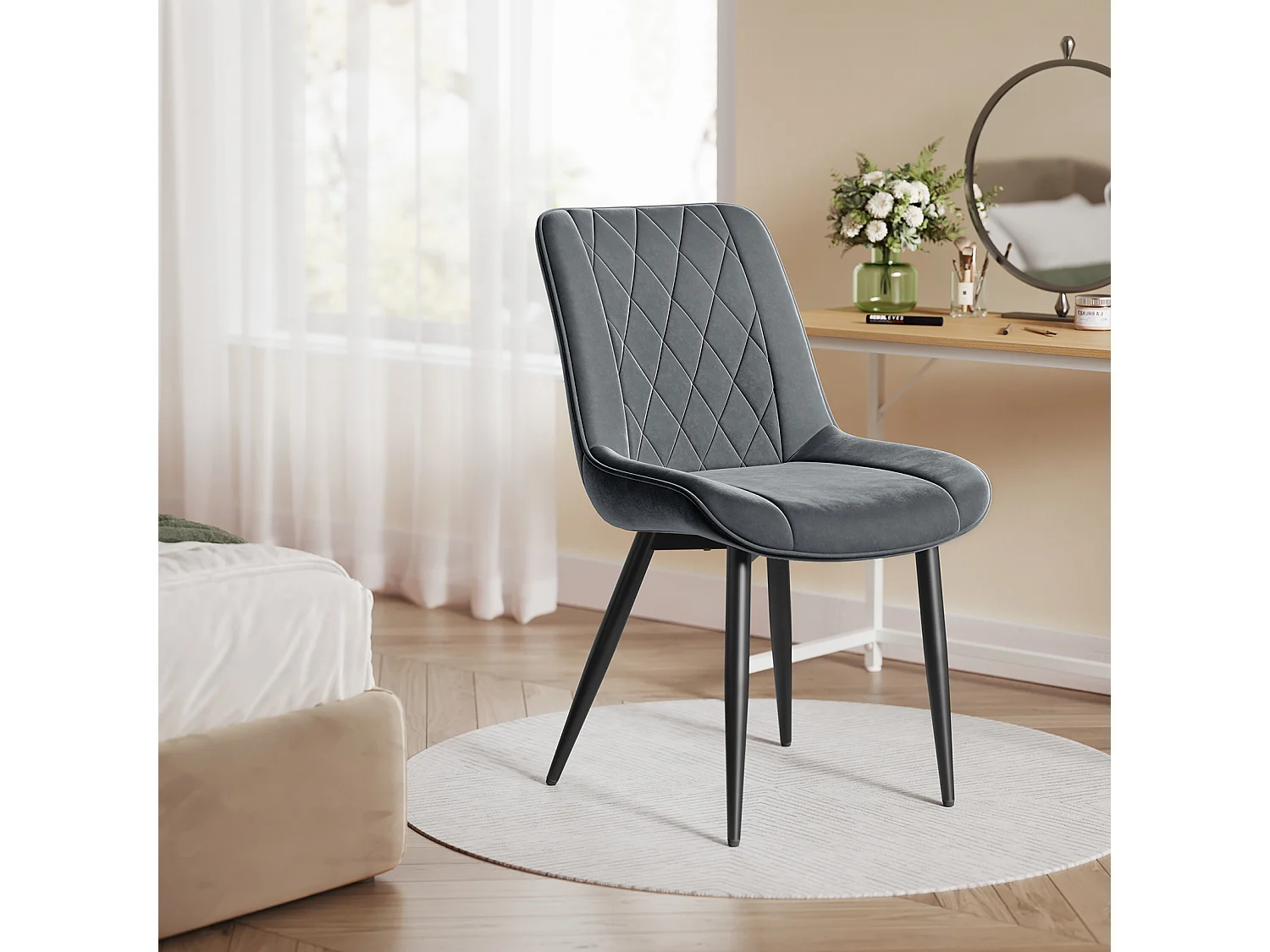 HavenlyHome - Lot de 4 Chaise Salle à Manger, Velours, Gris Foncé, Rembourrée, Ergonomique, Réglables,Pour Salon Chambre à Coucher