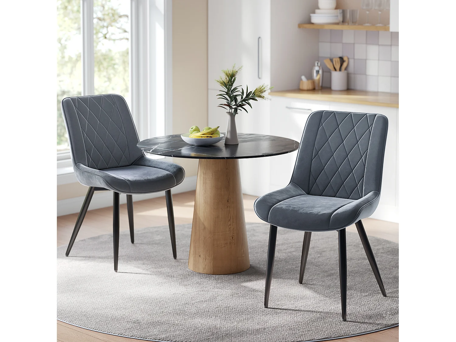 HavenlyHome - Lot de 4 Chaise Salle à Manger, Velours, Gris Foncé, Rembourrée, Ergonomique, Réglables,Pour Salon Chambre à Coucher