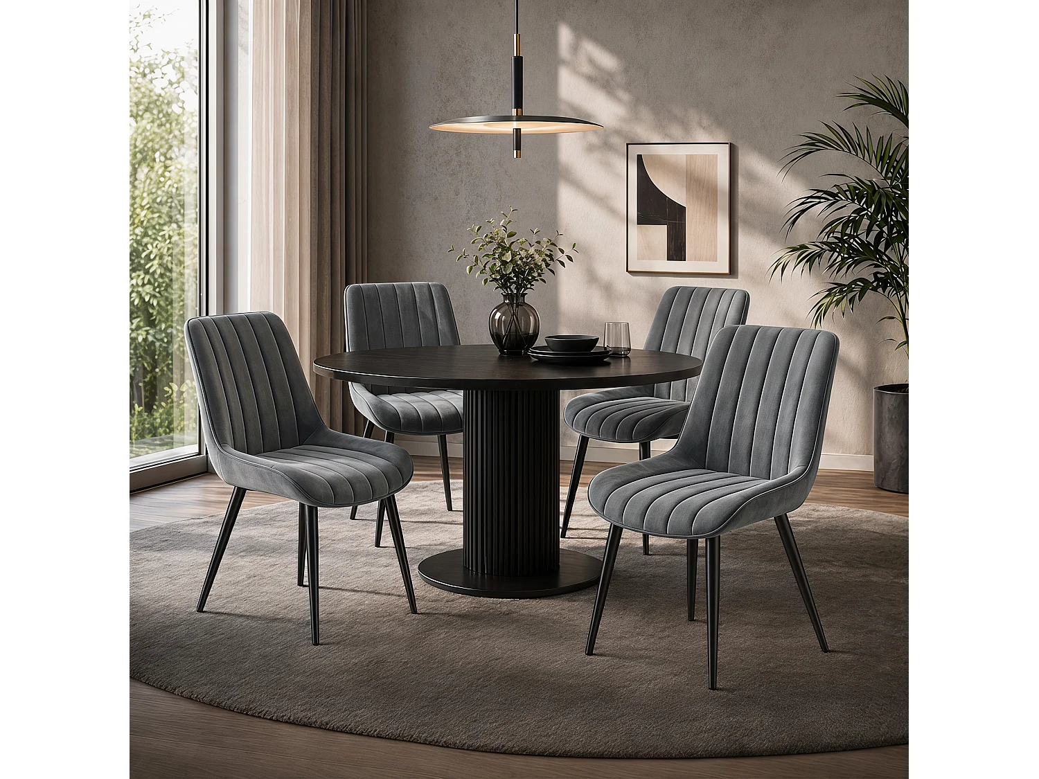 HavenlyHome - Lot de 4 Chaises Salle à Manger, Velours, Gris Foncé, Rembourrée, Ergonomique, Réglables, Pour Salon Chambre à Coucher
