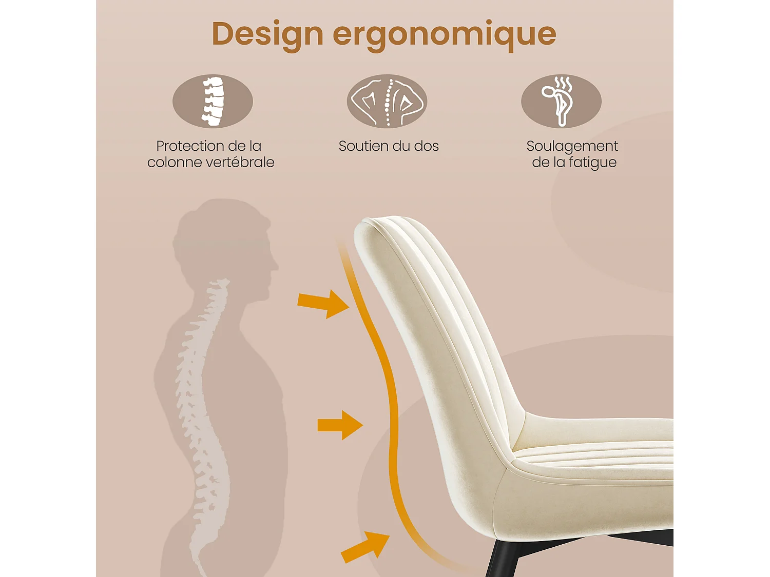 HavenlyHome - Lot de 4 Chaises Salle à Manger, Velours, Beige, Rembourrée,Dossier Ergonomique,Réglables,Pour Salon Chambre à Coucher