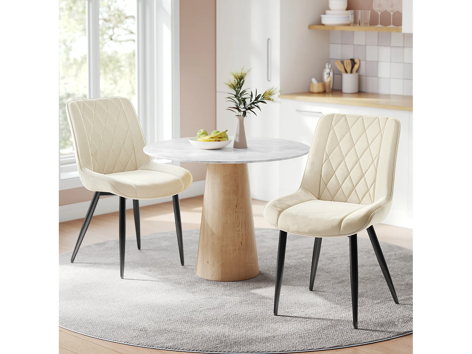 HavenlyHome - Lot de 4 Chaises Salle à Manger, Velours Beige, Assise Rembourrée, Ergonomique, Réglables,Pour Salon Chambre à Coucher