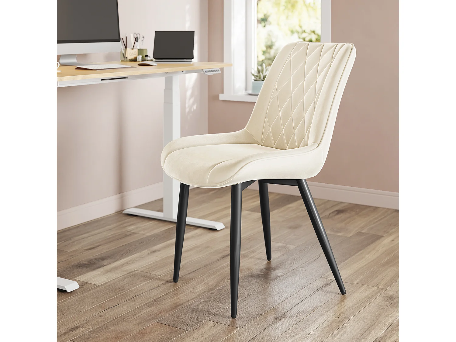 HavenlyHome - Lot de 4 Chaises Salle à Manger, Velours Beige, Assise Rembourrée, Ergonomique, Réglables,Pour Salon Chambre à Coucher