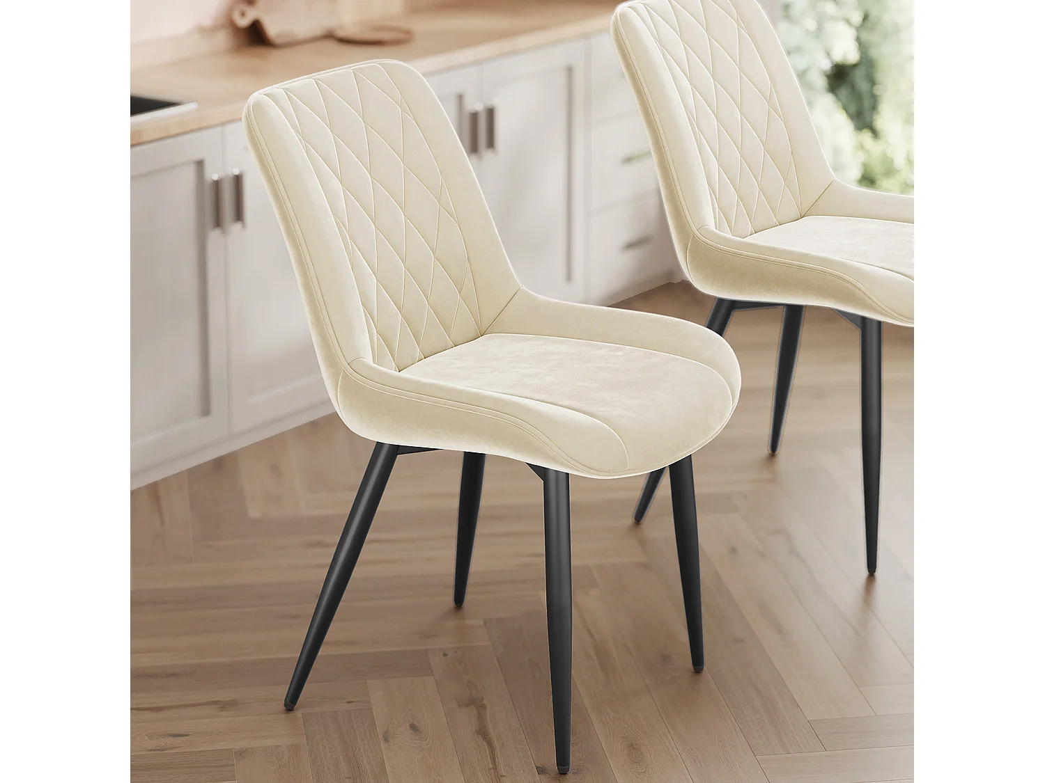 HavenlyHome - Lot de 4 Chaises Salle à Manger, Velours Beige, Assise Rembourrée, Ergonomique, Réglables,Pour Salon Chambre à Coucher