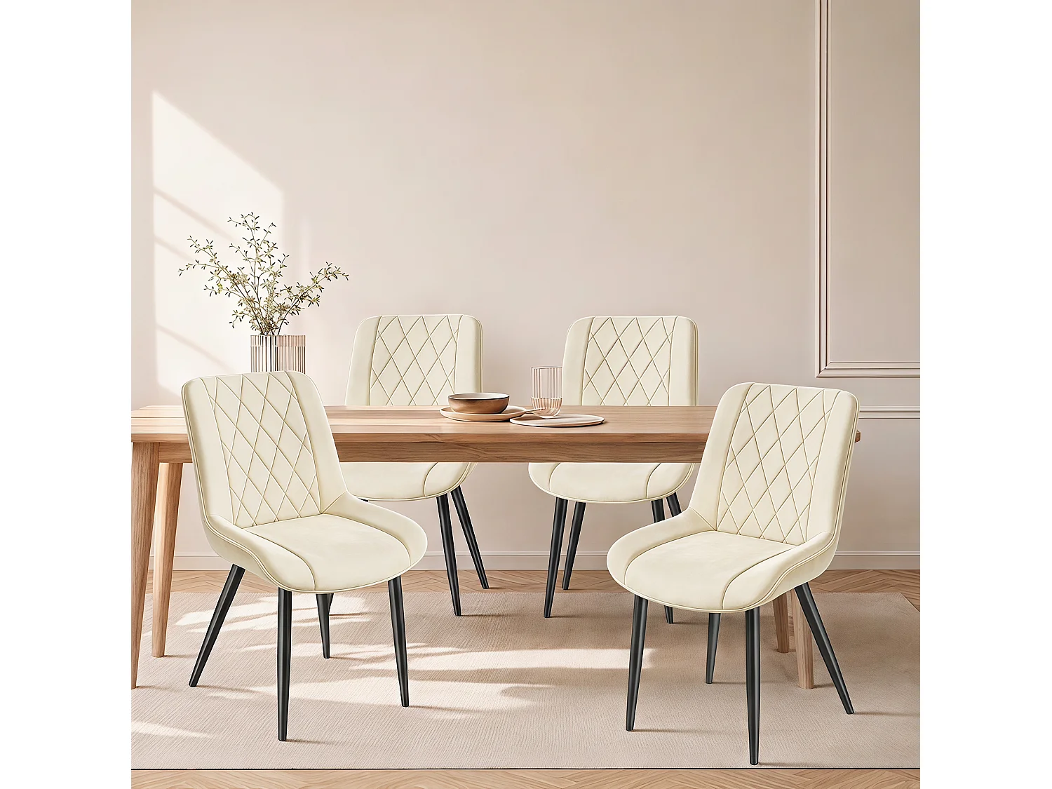 HavenlyHome - Lot de 4 Chaises Salle à Manger, Velours Beige, Assise Rembourrée, Ergonomique, Réglables,Pour Salon Chambre à Coucher