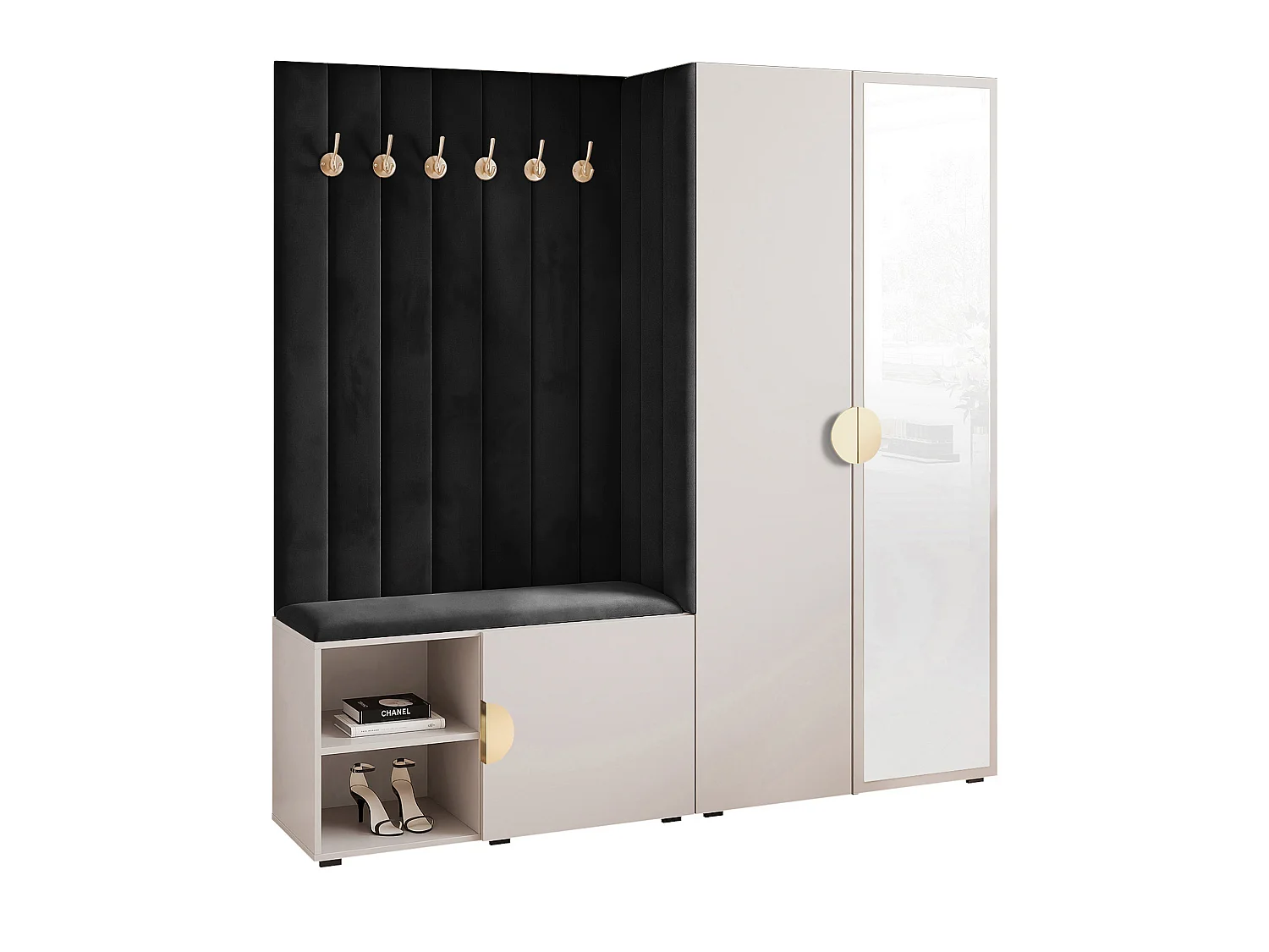 Vestiaire Aria 190 cm Cachemire Rembourré Noir Soft-Close Poignées Doré