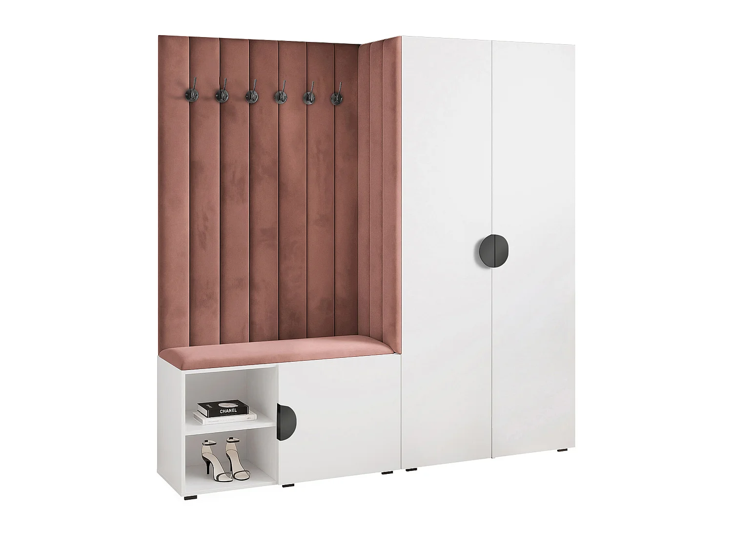 Garderobe Aria 190 cm Weiß Gepolstert Rost Soft-Close Griffe Schwarz