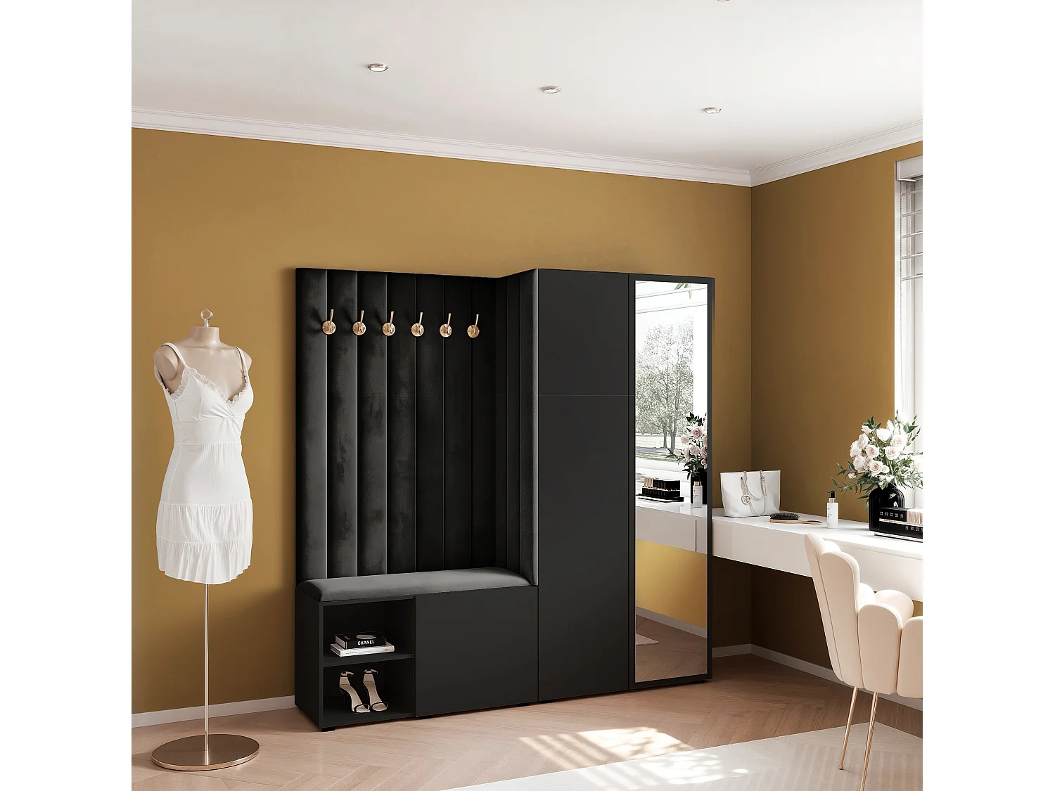 Vestiaire Aria 190 cm Noir Rembourré Noir Soft-Close Push-to-Open
