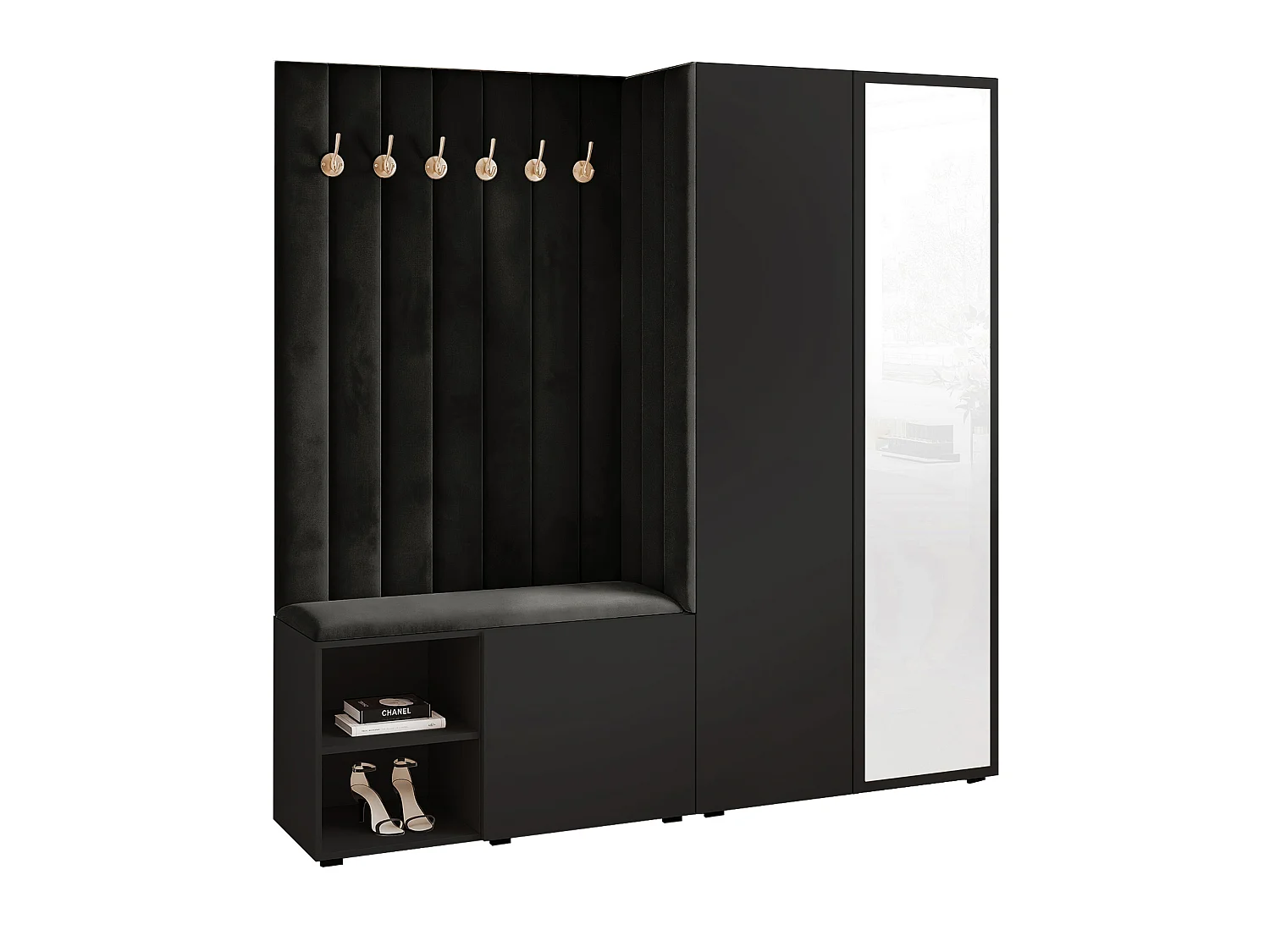 Vestiaire Aria 190 cm Noir Rembourré Noir Soft-Close Push-to-Open