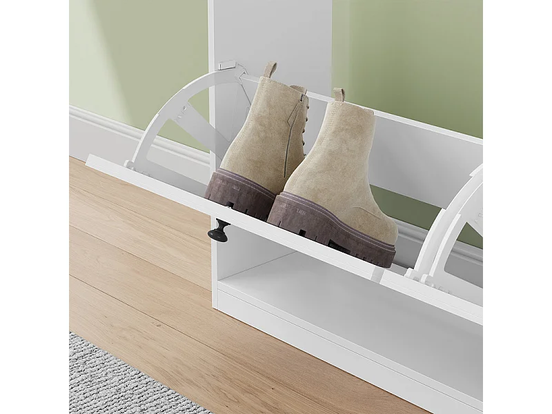 Meuble à Chaussures HavenlyHome, 4 Porte, 2 Compartiment, Étagères Réglables, 16 à 24 Paire, pour Couloir Entrée, 105x24x83cm,Blanc