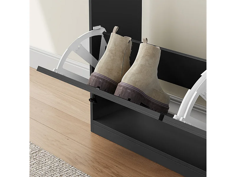 Meuble à Chaussures HavenlyHome, 4 Porte, 2 Compartiment, Étagères Réglables, 16 à 24 Paire, pour Couloir Entrée, 105x24x83cm, Noir