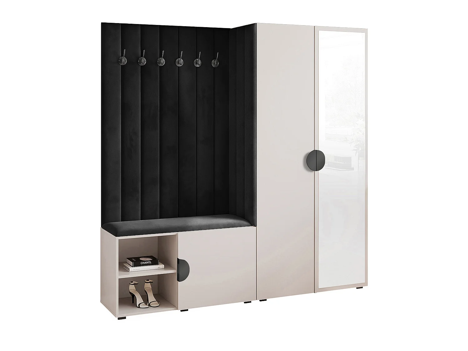 Vestiaire Aria 190 cm Cachemire Rembourré Noir Soft-Close Poignées Noir