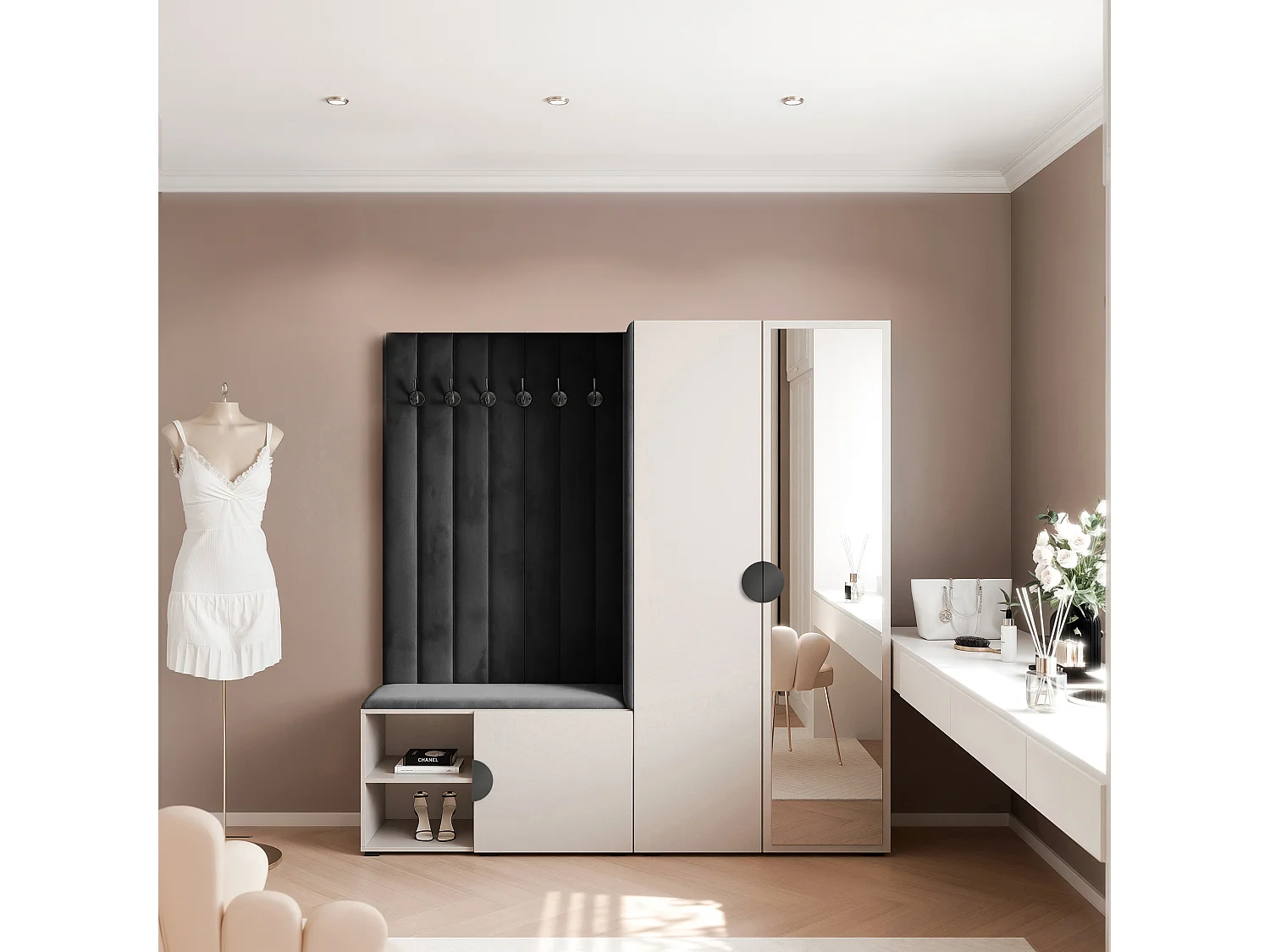 Vestiaire Aria 190 cm Cachemire Rembourré Noir Soft-Close Poignées Noir