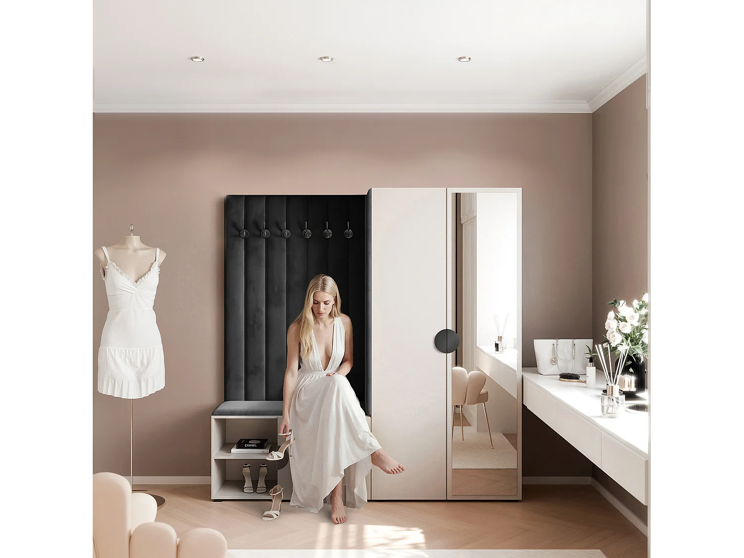 Vestiaire Aria 190 cm Cachemire Rembourré Noir Soft-Close Poignées Noir