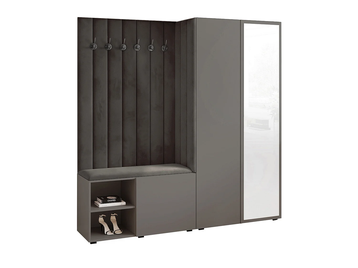 Vestiaire Aria 190 cm Gris Rembourré Anthracite Soft-Close Push-to-Open