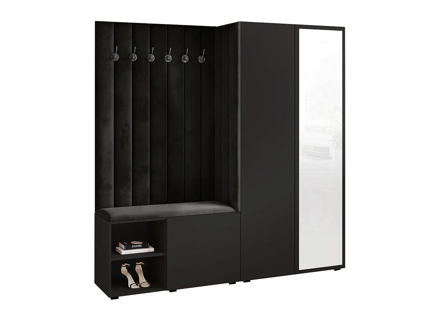 Vestiaire Aria 190 cm Noir Rembourré Noir Soft-Close Push-to-Open