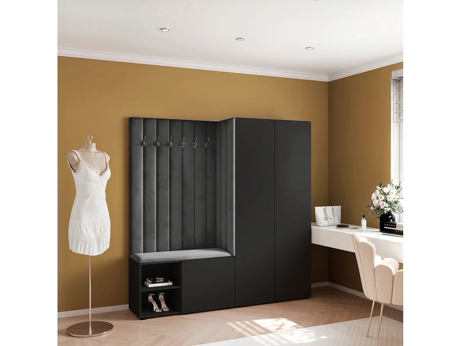 Vestiaire Aria 190 cm Noir Rembourré Graphite Soft-Close Push-to-Open