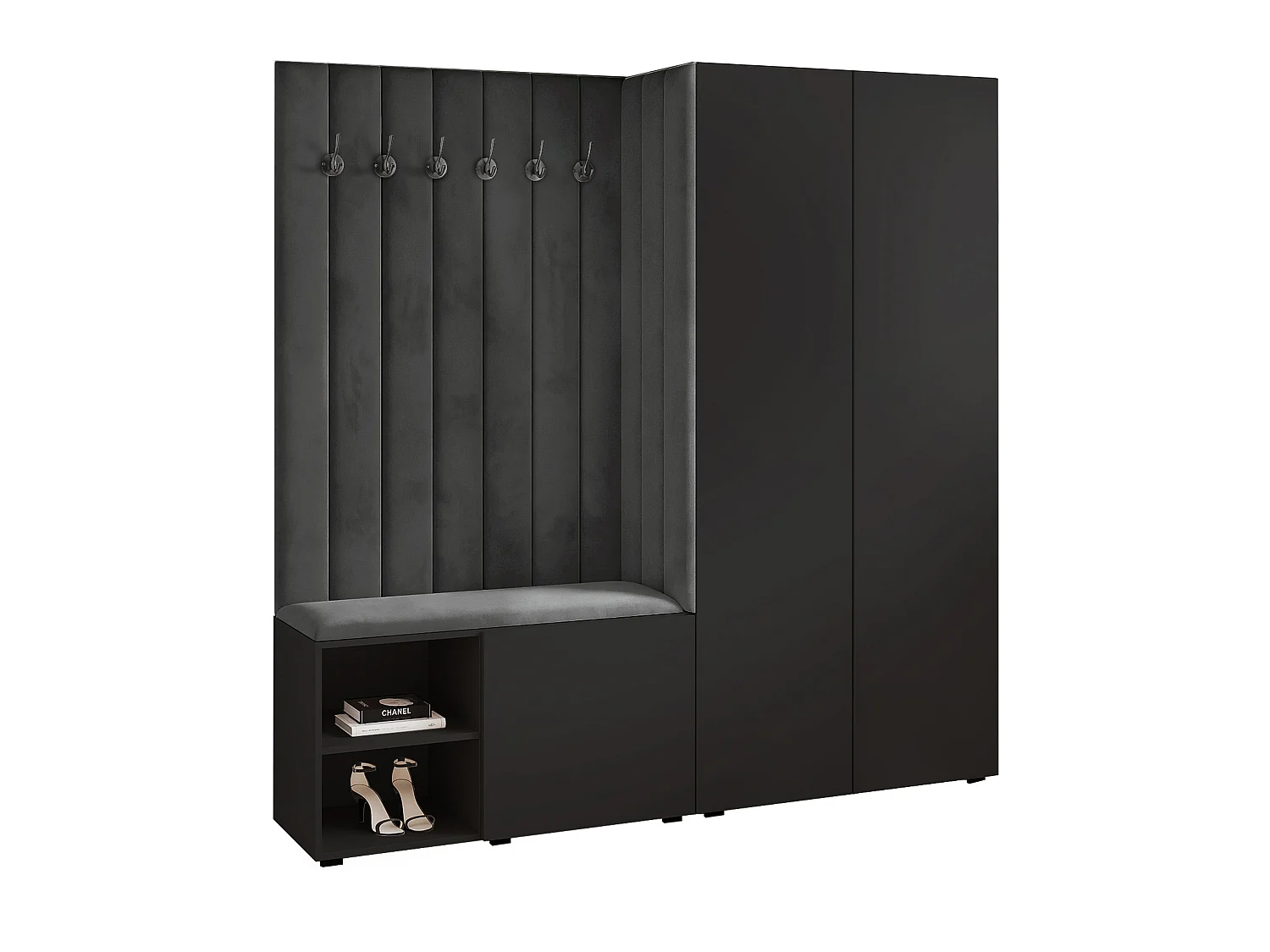 Vestiaire Aria 190 cm Noir Rembourré Graphite Soft-Close Push-to-Open