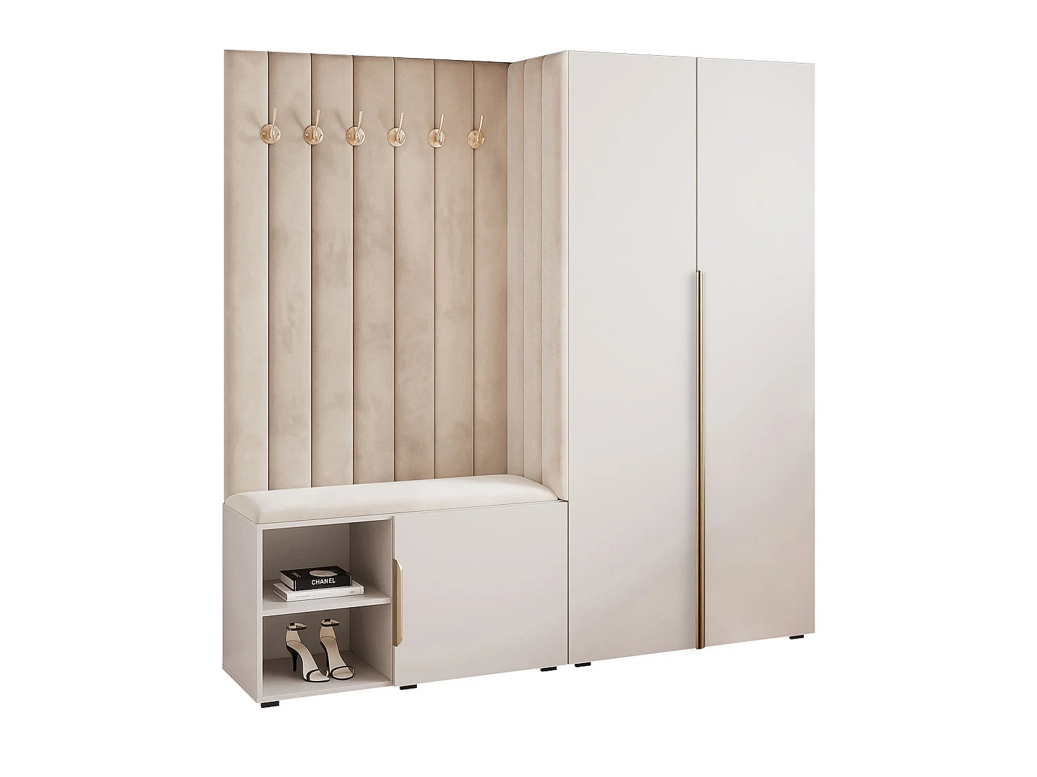Vestiaire Aria 190 cm Cachemire Rembourré Cachemire Soft-Close Poignées Doré