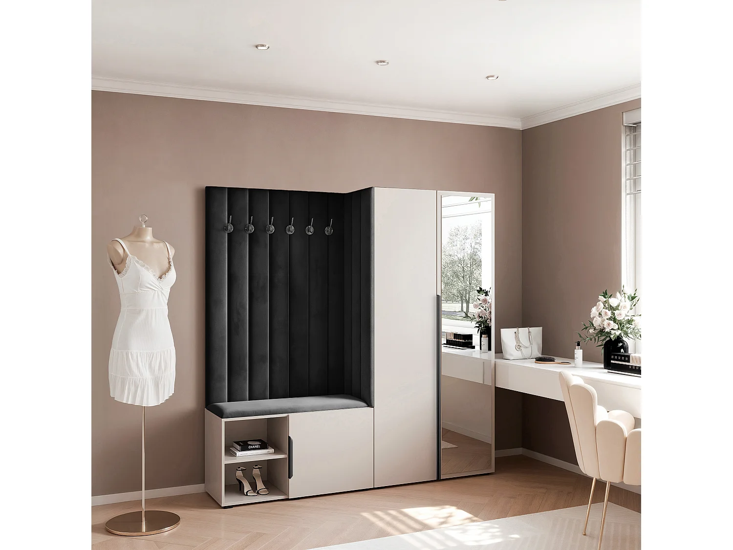 Vestiaire Aria 190 cm Cachemire Rembourré Noir Soft-Close Poignées Noir
