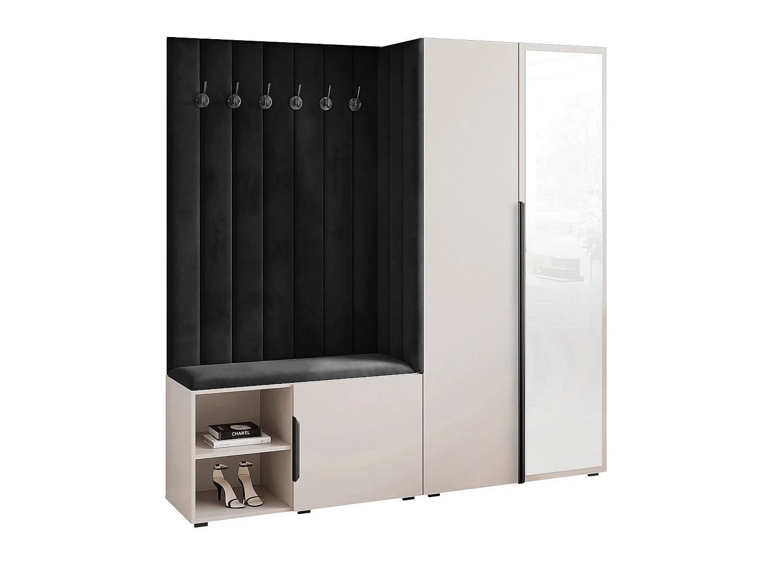 Vestiaire Aria 190 cm Cachemire Rembourré Noir Soft-Close Poignées Noir
