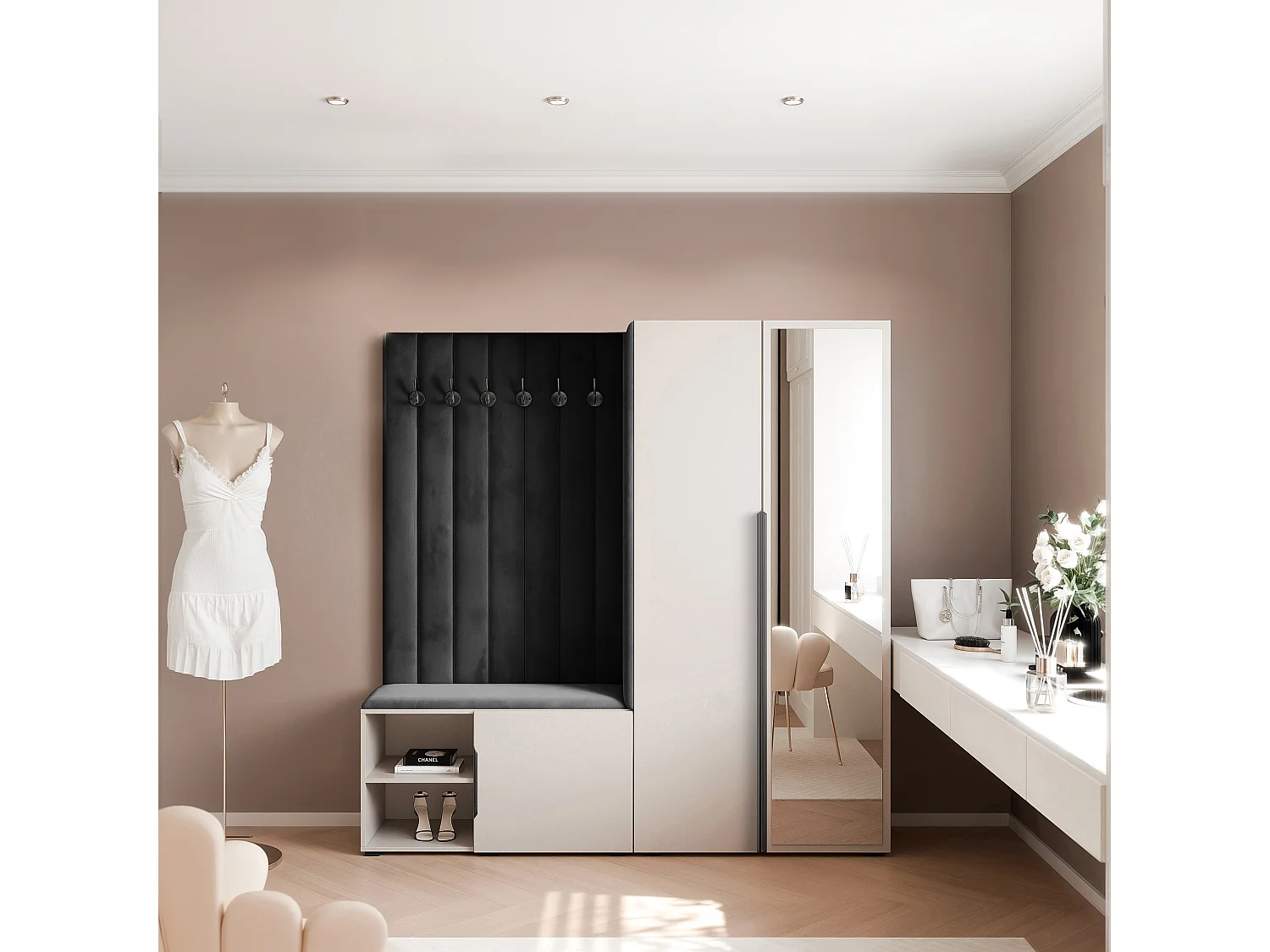 Vestiaire Aria 190 cm Cachemire Rembourré Noir Soft-Close Poignées Noir