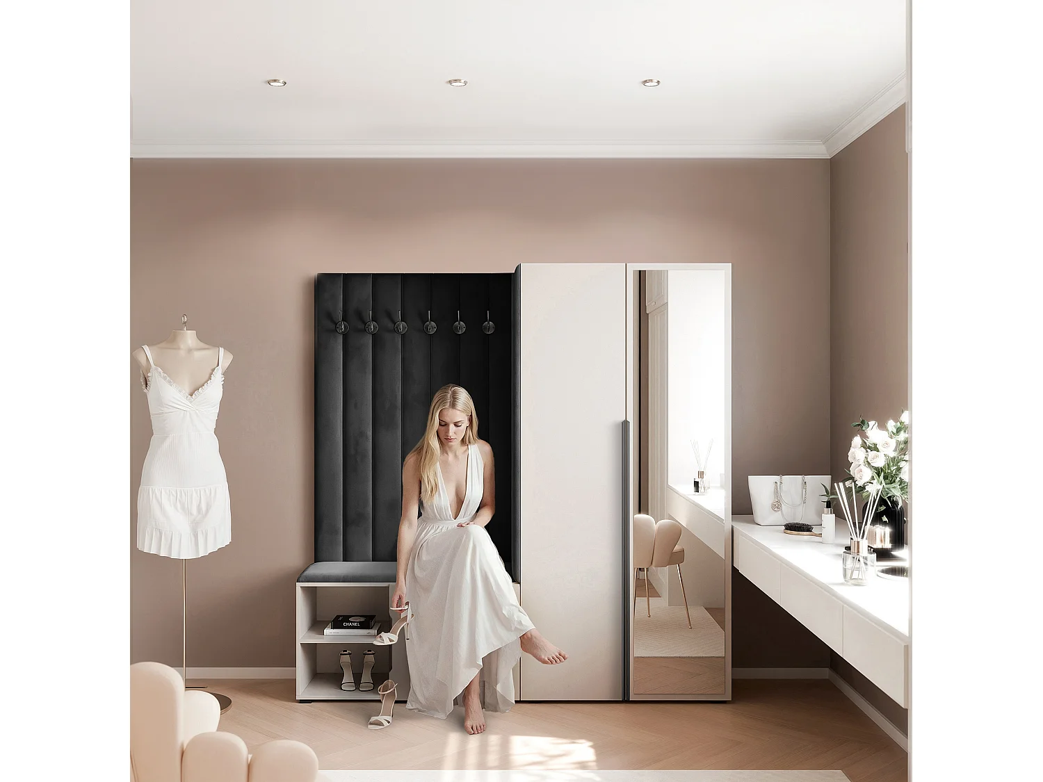 Vestiaire Aria 190 cm Cachemire Rembourré Noir Soft-Close Poignées Noir