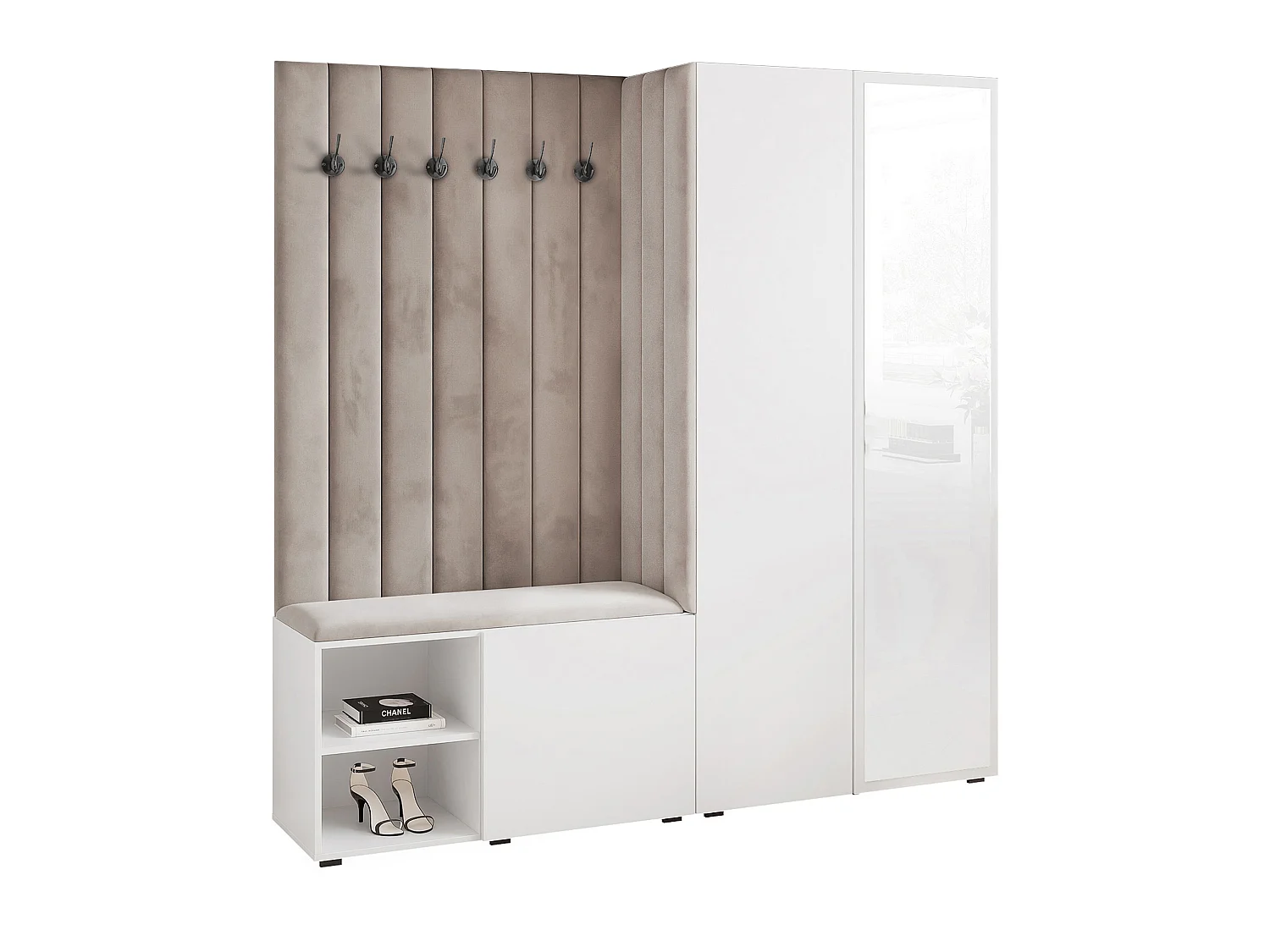 Vestiaire Aria 190 cm Blanc Rembourré Gris Clair Soft-Close Push-to-Open