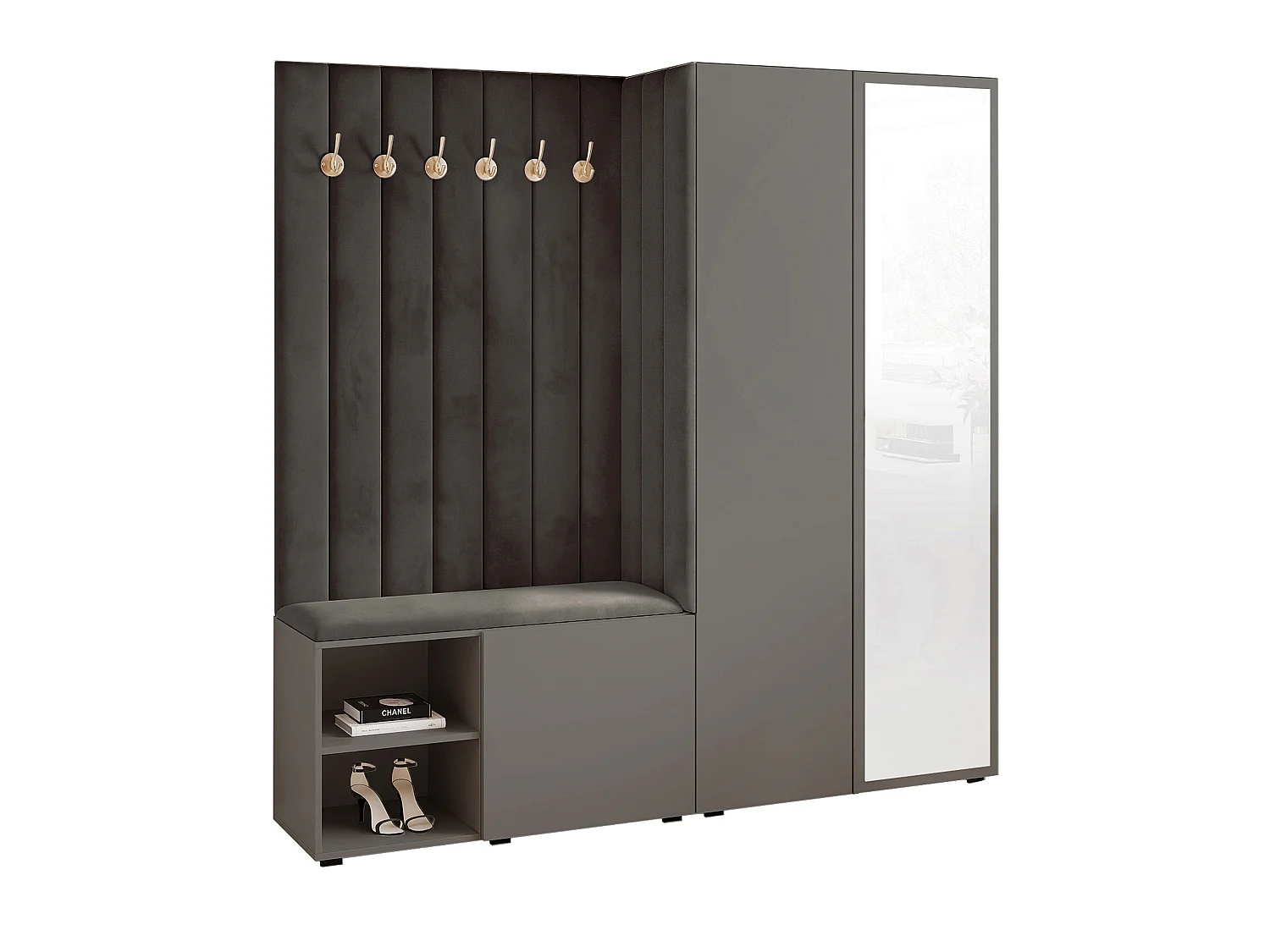 Vestiaire Aria 190 cm Gris Rembourré Anthracite Soft-Close Push-to-Open