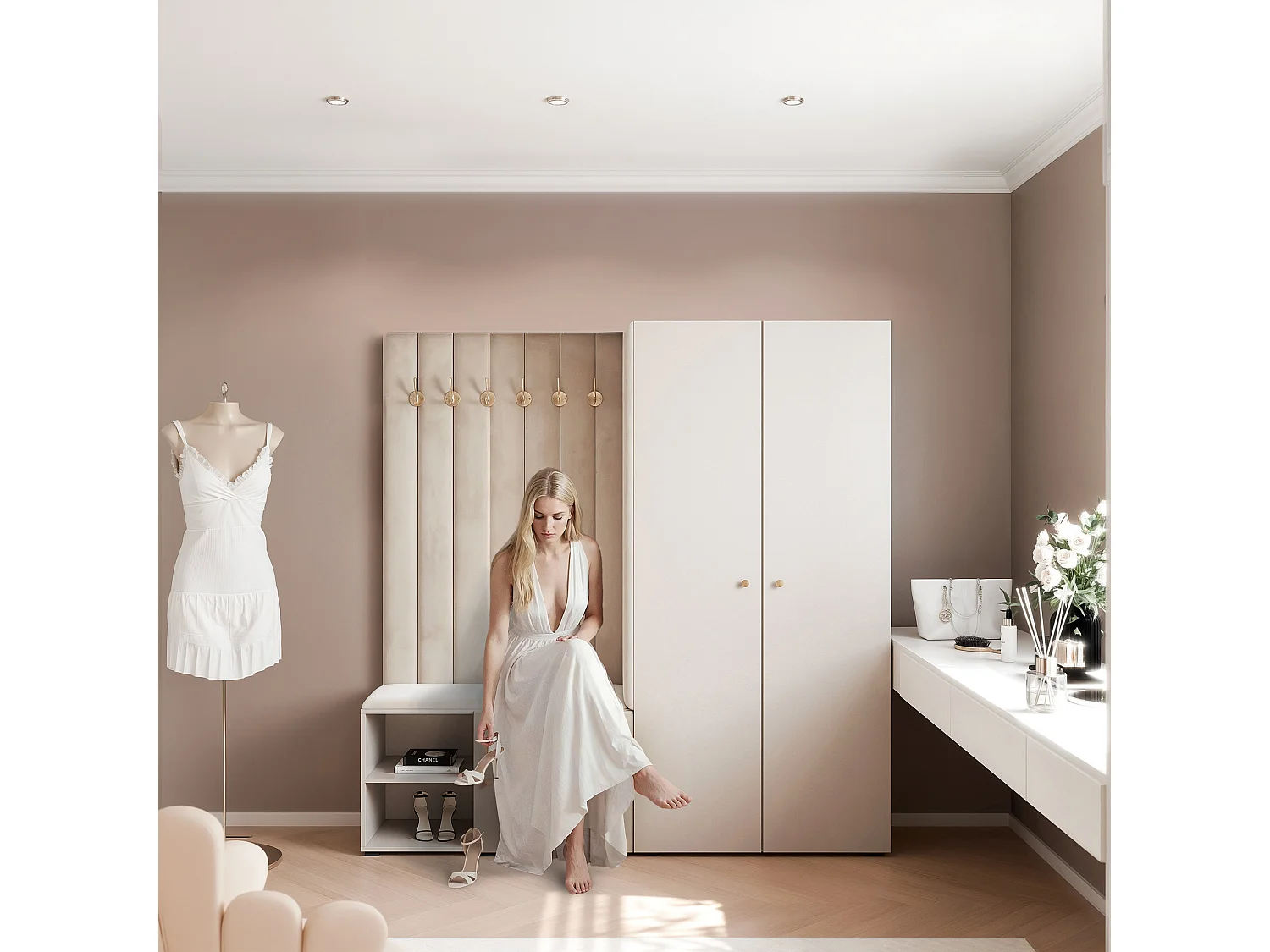 Vestiaire Aria 190 cm Cachemire Rembourré Cachemire Soft-Close Poignées Doré