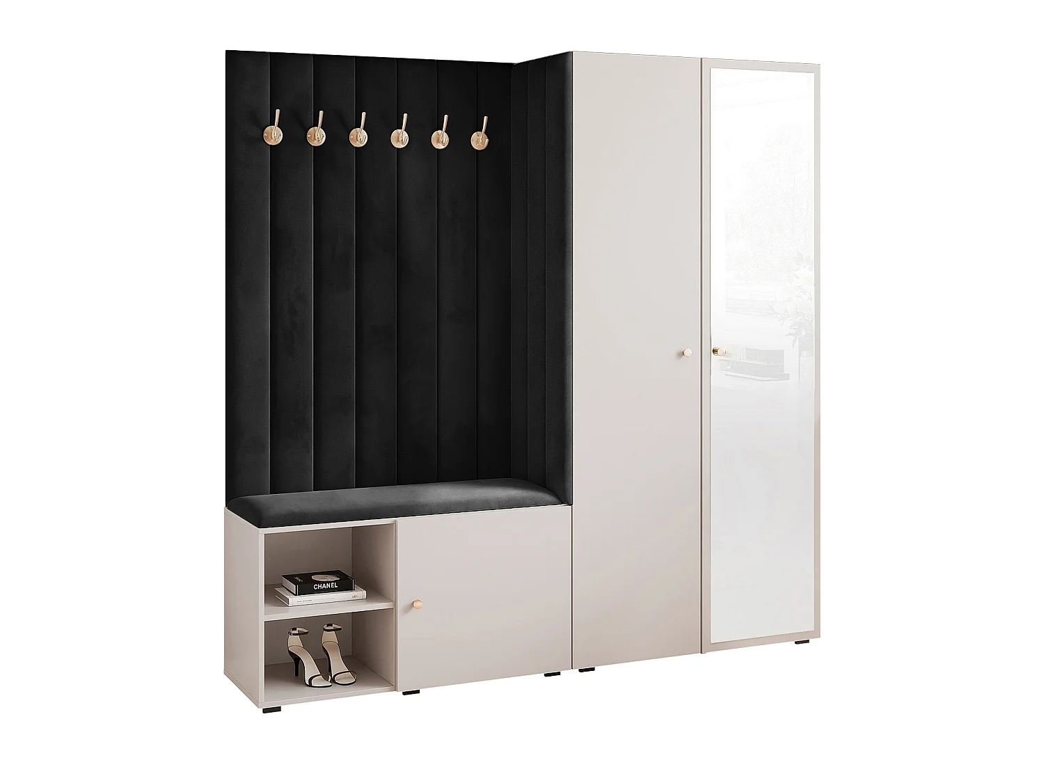Vestiaire Aria 190 cm Cachemire Rembourré Noir Soft-Close Poignées Doré