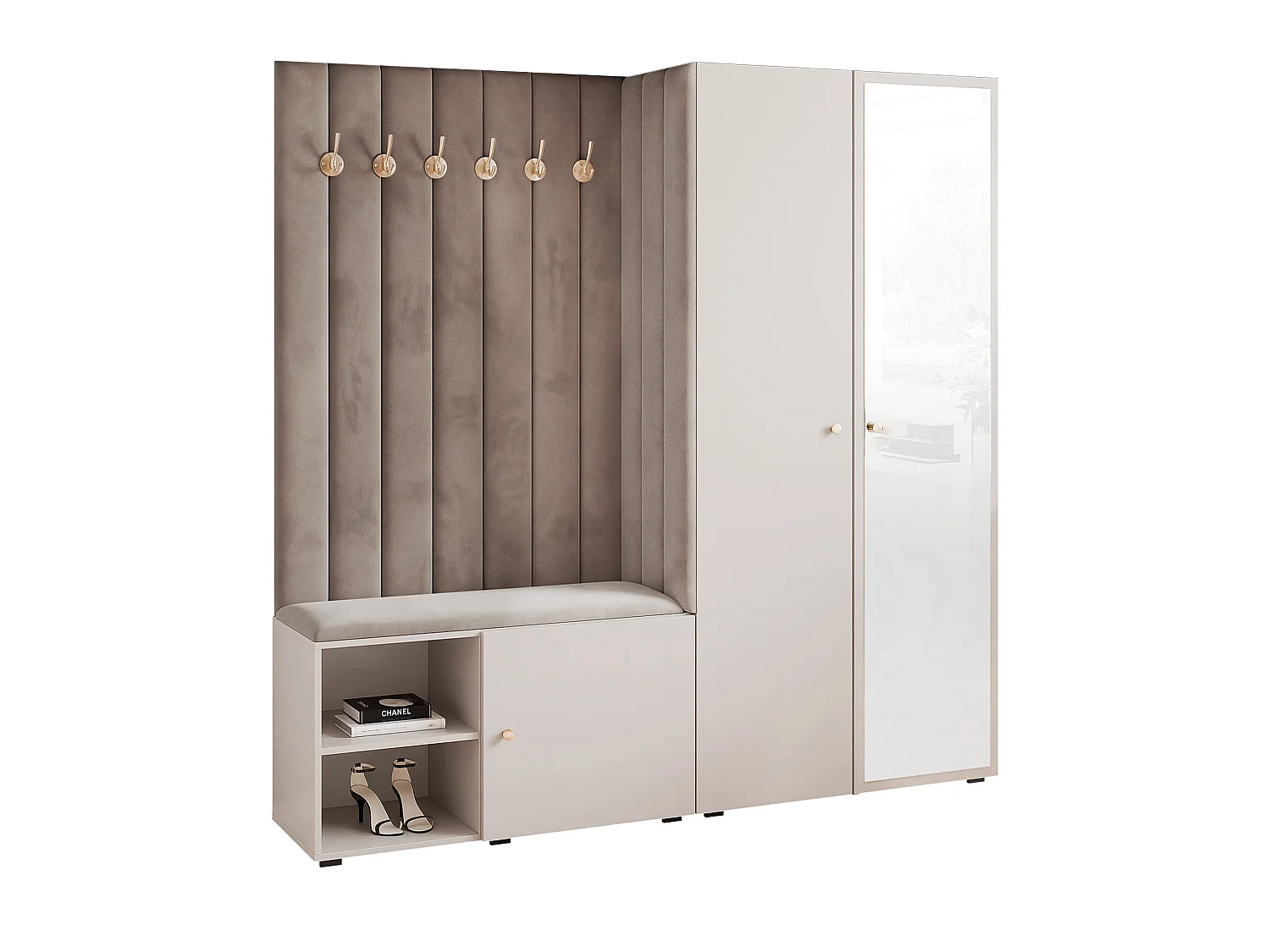Vestiaire Aria 190 cm Cachemire Rembourré Gris Souris Soft-Close Poignées Doré