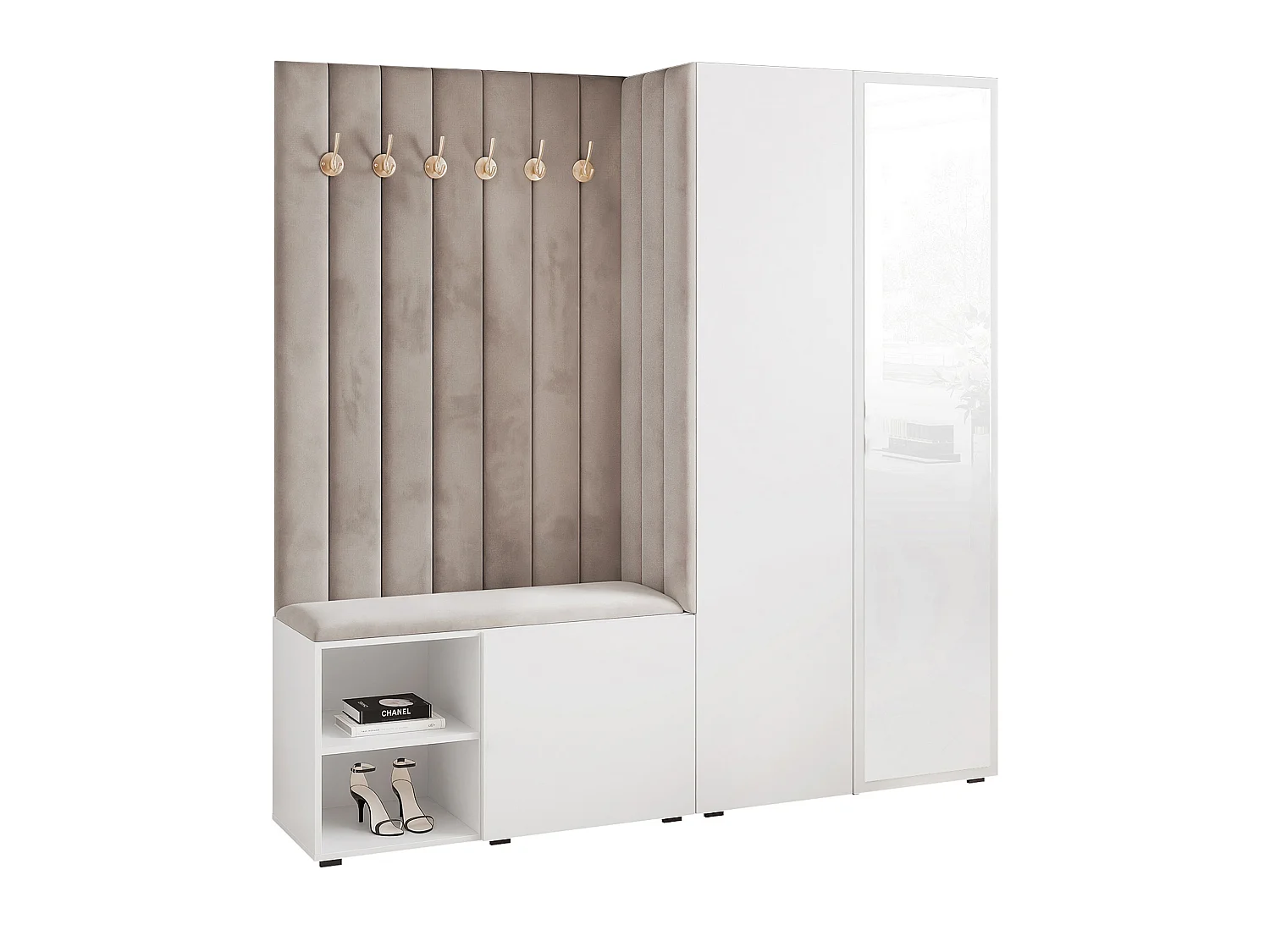Vestiaire Aria 190 cm Blanc Rembourré Gris Clair Soft-Close Push-to-Open